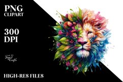 Colorful Lion with Flowers PNG Product Image 3