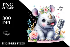 Cute Baby Rhino Singer PNG Product Image 2