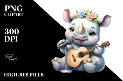 Energetic Baby Rhino with Singer Look PNG Product Image 2