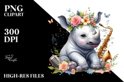 Cute Baby Rhino Singer PNG Product Image 2