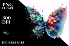 Abstract Butterfly with Flowers PNG Product Image 1