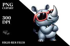 Cute Cartoon Rhino with Oversized Sunglasses, Transparent Product Image 2