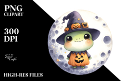Washed Watercolor Frog on Halloween Moon, PNG Product Image 2