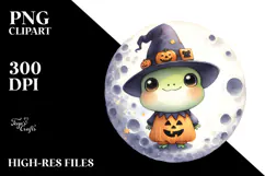 Washed Watercolor Frog on Halloween Moon, PNG Product Image 2
