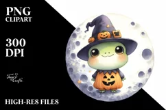Washed Watercolor Frog on Halloween Moon, PNG Product Image 3