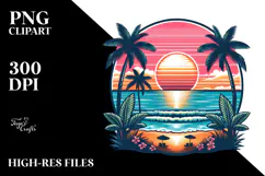 Retro Tropical Beach Sunset Clipart Tshirt, 20 oz Tumbler Product Image 2