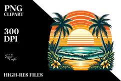 Retro Tropical Beach Sunset Clipart Tshirt, 20 oz Tumbler Product Image 2