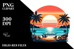 Retro Tropical Beach Sunset Clipart Tshirt, 20 oz Tumbler Product Image 2