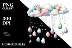 Watercolor Cloud with Hanging Easter Eggs PNG Product Image 2