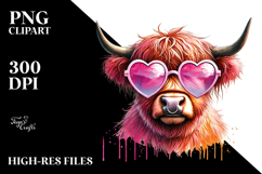 colorful Highland Cow with Sunglasses, PNG Product Image 2