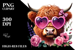 colorful Highland Cow with Sunglasses, PNG Product Image 2