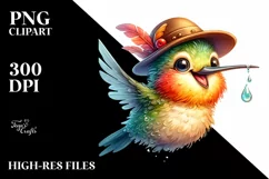 Hummingbird Whimsical Watercolor Clipart Product Image 3