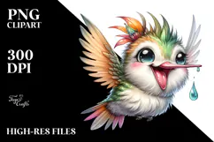 Hummingbird Whimsical Watercolor Clipart Product Image 2