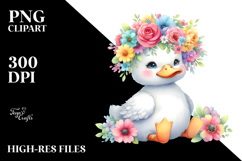 Cute Vibrant Flower Crown Duck Clipart Product Image 2
