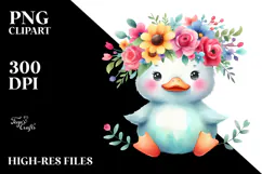 Cute Vibrant Flower Crown Duck Clipart Product Image 2