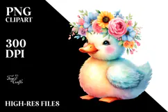 Cute Vibrant Flower Crown Duck Clipart Product Image 2