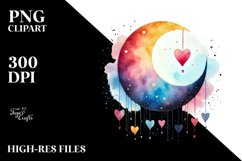 Digital Painting of Watercolor Moon with Hanging Hearts Product Image 2