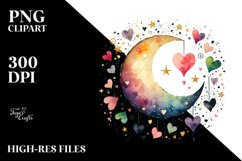 Digital Painting of Watercolor Moon with Hanging Hearts Product Image 2