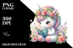 Cute Baby Unicorn Reading With | Sublimation | Clipart Product Image 3