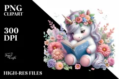 Pastel Baby Unicorn Reading Clipart Product Image 1