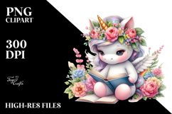 Baby Unicorn Reading Flowers | Clipart Product Image 3