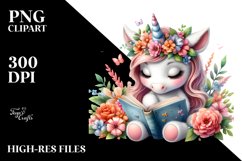Pastel Baby Unicorn Reading Clipart Product Image 1