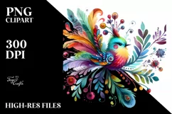 Watercolor Whimsical Vibrant Bird | Sublimation Clipart Product Image 3