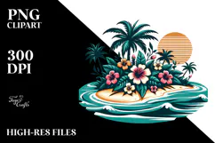 Retro Tropical Flower Island Clipart Product Image 2