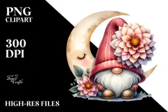 Cute Watercolor GNOME with Big Hat, Transparent PNG Product Image 2