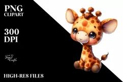 Vibrant Watercolor Giraffe Plush with Sewn Details | Clipart Product Image 1