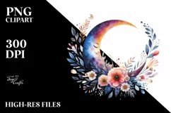 Vibrant Whimsical Moon with Flowers Clipart PNG Product Image 1