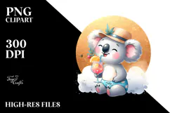 Cute Koala in Beachwear with Cocktail PNG Product Image 2