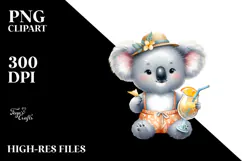 Cute Koala in Beachwear with Cocktail PNG Product Image 2