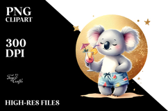 Cute Koala in Beachwear with Cocktail PNG Product Image 2