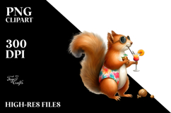 Funky Squirrel in Beachwear Drinking Cocktail, Watercolor Product Image 2