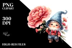 Cute Small Gnome with Carnation PNG Product Image 2