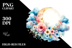 Vibrant Wimsical Moon Flowers Clouds | Sublimation | Clipart Product Image 3