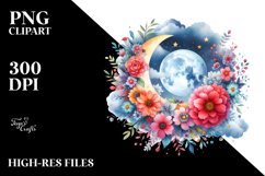 Vibrant Wimsical Moon Flowers Clouds | Sublimation | Clipart Product Image 1