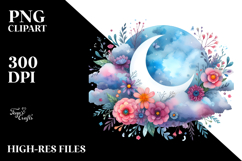 Vibrant Wimsical Moon Flowers Clouds | Sublimation | Clipart Product Image 2