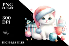 Cute Watercolor Cat with Christmas Decorations Product Image 2