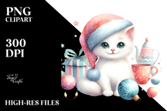 Cute Watercolor Cat with Christmas Decorations Product Image 2