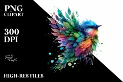 Colorful Bird with Plant Leaves PNG Product Image 3