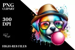 Colorful Puppy Portrait Chewing Gum Clipart Product Image 1