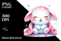 Colorful Pink-ish Baby Rabbit on Blanket PNG Product Image 2