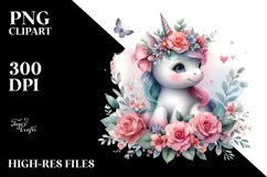 Cute Baby Unicorn Flowers Clipart Product Image 3