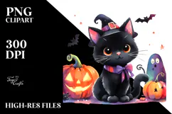Cute Baby Black Cat Halloween Drawing | Sublimation Clipart Product Image 2