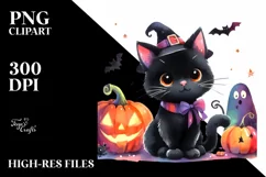 Cute Baby Black Cat Halloween Drawing | Sublimation Clipart Product Image 3