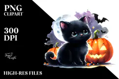 Cute Baby Black Cat Halloween Drawing | Sublimation Clipart Product Image 2