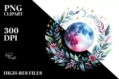 Vibrant Wimsical Moon Foliage Stars | Sublimation | Clipart Product Image 1
