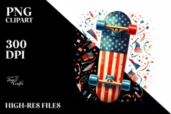 Vintage Skateboard with USA Flag | Watercolor Product Image 3